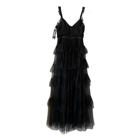 NWT Betsy & Adam Tulle Ruffled Tiered Gown in Black Sz. 8 - Picture 7 of 9